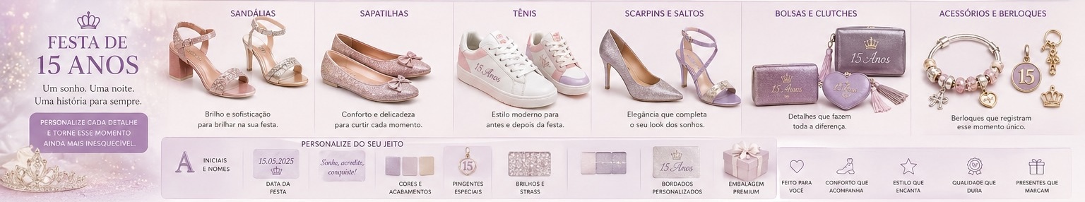 Festa de 15 Anos Valdara - Sandálias, Sapatilhas, Tênis, Scarpins, Bolsas e Acessórios